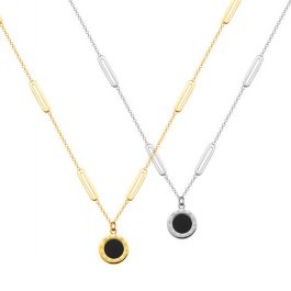 TN569 Dây chuyền vòng cổ titan mặt tròn số la mã