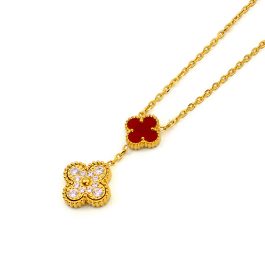 TN660 Dây chuyền titan mặt hoa 4 lá nền đỏ Van Cleef & Arpels LV