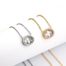 TN689 Dây chuyền nữ titan mặt hình tròn ovan