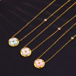 TN778 Dây chuyền nữ titan mặt hình bông hoa 4 cánh LV