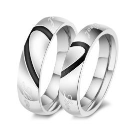 NC001 Nhẫn cặp đôi inox trái tim ghép