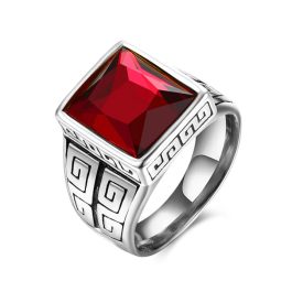 N532 Nhẫn nam inox đá đỏ họa tiết vạn lý trường thành