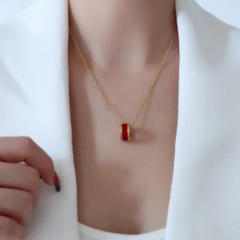 TN509 Dây chuyền titan ống số la mã đính đá đỏ