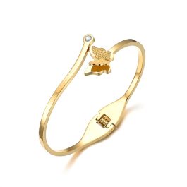 TV006 Vòng tay titan con bướm phun cát màu vàng tươi