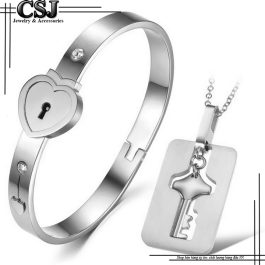 CP015 Trang sức cặp titan vòng ổ khóa, dây chuyền chìa khóa