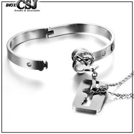 CP015 Trang sức cặp titan vòng ổ khóa, dây chuyền chìa khóa