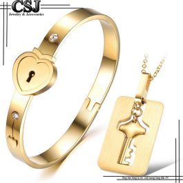 CP016 Bộ vòng và dây chuyền titan ổ khóa chìa khóa