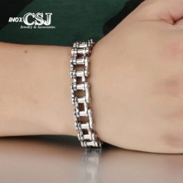 LN139 Lắc tay nam xích sên xe inox đẹp độc cá tính màu trắng