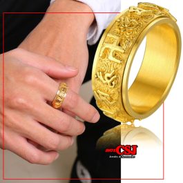 N623 Nhẫn titan vàng câu chú Om Mani Padme Hum