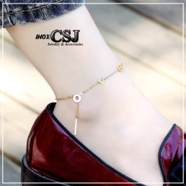 TA548 Lắc chân nữ titan chữ love cách điệu màu vàng tươi