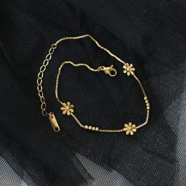 TA619 Lắc chân nữ titan hoa cúc cách điệu màu vàng