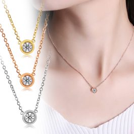 TN011 Dây chuyền titan mặt đá tròn nhỏ