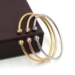 TV148 Vòng tay titan inox kiểu hở đính đá 2 đầu