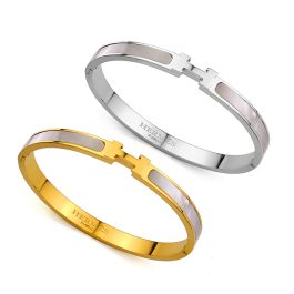 TV186 Vòng tay nữ titan chữ H thời trang Hermes xà cừ