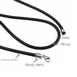 DN051 Dây chuyền nam cao su đen 3mm khóa inox