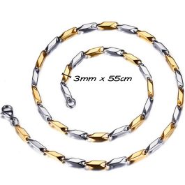 DN033 Dây chuyền nam inox hỏa tiển 3mm trơn trắng vàng