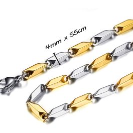 DN044 Dây chuyền nam inox hỏa tiển 4mm cách điệu trắng vàng