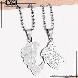MC113 Mặt dây chuyền cặp đôi inox 2 chiếc lá lồng nhau