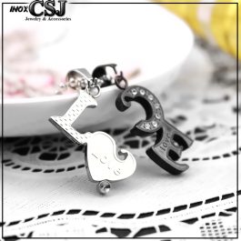 MC132 Mặt dây chuyền đôi inox chữ love (trắng đen)