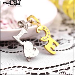 MC135 Mặt dây chuyền đôi inox chữ love (trắng vàng)