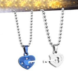 MC195 Mặt dây chuyền cặp inox ổ chìa khóa hình trái tim