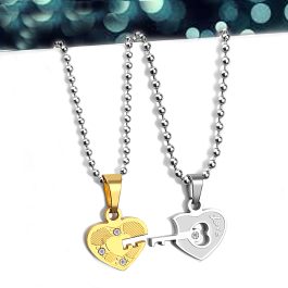 MC196 Mặt dây chuyền cặp inox ổ chìa khóa hình trái tim