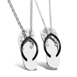 MC210 Mặt dây chuyền đôi inox, vòng cổ cặp hình đôi dép