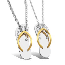 MC212 Mặt dây chuyền đôi inox, vòng cổ cặp hình đôi dép