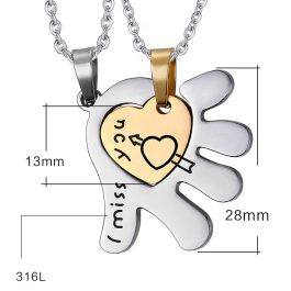 MC215 Mặt dây chuyền cặp đôi inox trái tim lồng trong bàn tay