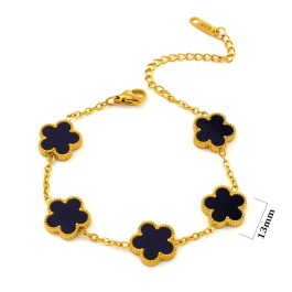 TA074 Lắc tay titan 5 bông hoa van cleeff loại 5 cánh nền đen