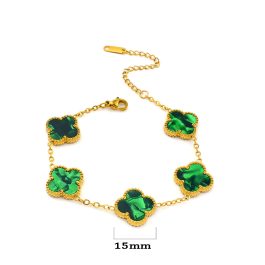 TA084 Lắc tay nữ titan hoa 4 cánh van cleef 15mm nền xanh ngọc lục bảo