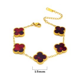 TA085 Lắc tay nữ titan hoa 4 cánh van cleef 15mm nền đỏ ruby