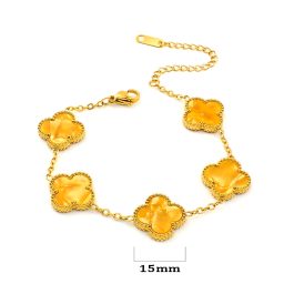 TA086 Lắc tay nữ titan hoa 4 cánh van cleef 15mm nền màu hổ phách