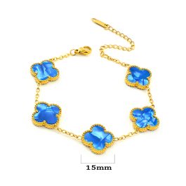 TA087 Lắc tay nữ titan hoa 4 cánh van cleef 15mm nền màu xanh bầu trời