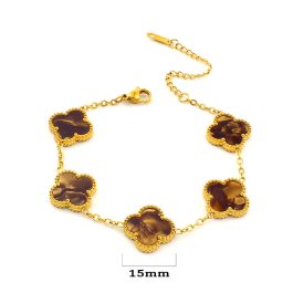 TA088 Lắc tay nữ titan hoa 4 cánh van cleef 15mm nền màu gỗ óc chó