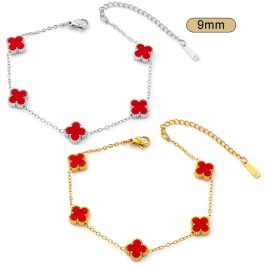 TA143 Lắc tay nữ titan 5 bông van cleef mi ni 9mm nền màu đỏ