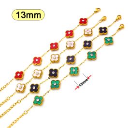 TA214 Lắc tay nữ titan hoa 4 cánh van cleef 13mm đính đá ở giữa