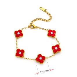 TA214 Lắc tay nữ titan hoa 4 cánh van cleef 13mm đính đá ở giữa