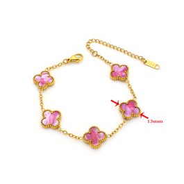 TA227 Lắc tay 5 bông hoa 4 cánh van cleef 13mm vân đá hồng