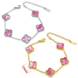 TA227 Lắc tay 5 bông hoa 4 cánh van cleef 13mm vân đá hồng