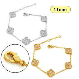 TA230 Lắc tay nữ titan 5 hoa 4 cánh van cleef đính full đá trắng size 11mm