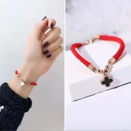 TA404  Lắc tay titan hồng chỉ đỏ hoa 4 cánh van cleef