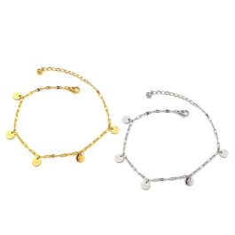 TA422 Lắc tay nữ titan gắn hình tròn khắc chữ lucky cách điệu