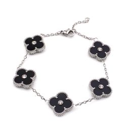 TA453 Lắc tay titan màu tự nhiên hoa 4 cánh van cleef LV đính đá ở giữa