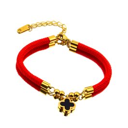 TA455 Lắc tay chỉ đỏ titan mặt hoa 4 cánh Van Cleef LV