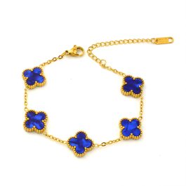 TA483 Lắc tay van cleef hoa 4 cánh nền màu xanh dương13mm