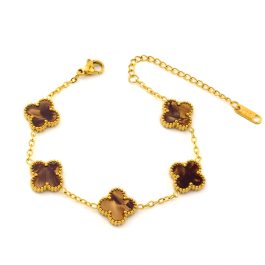 TA484 Lắc tay van cleef hoa 4 cánh nền màu gỗ óc chó 13mm