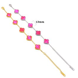 TA489 Lắc tay van cleef hoa 4 cánh nền màu hồng đậm dạ quang