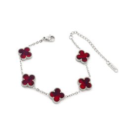 TA490 Lắc tay van cleef hoa 4 cánh nền màu đỏ ruby 13mm