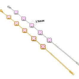 TA491 Lắc tay van cleef hoa 4 cánh nền màu hồng nhạt 13mm